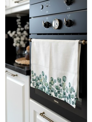 Cango Home Yeşil Krem Okaliptus Desenli Dijital Baskılı Fırın Örtüsü CGH1102-F