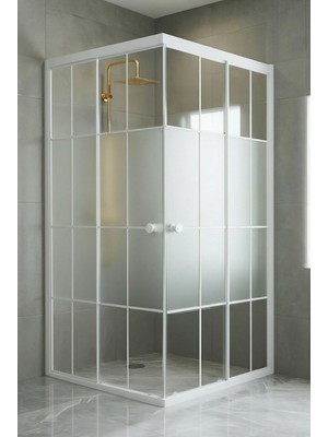 Durul Duşakabin Kare 4mm Orta Buzlu Beyaz Çizgi Yükseklik 180CM