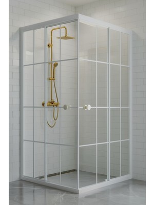 Durul Duşakabin Kare 4mm Şeffaf Cam Beyaz Çizgi Yükseklik 180CM