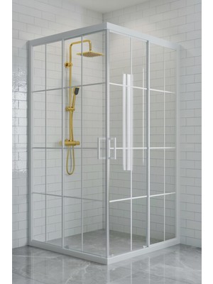 Durul Duşakabin Kare Şeffaf Beyaz Çizgi 5mm H:190