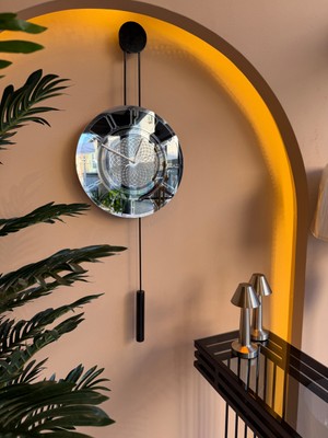 MetaQuartz Aksesuar Pendulum Blackclock-Büyük Boy (40X105CM) -Metal Askılı Aynalı Duvar Saati
