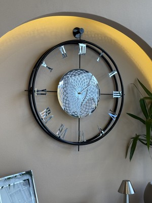 MetaQuartz Aksesuar Chakra Roma ( Siyah Gümüş ) Full Çelik Roma Rakamlı (Pilli Led) Modern (Mobilya) Duvar Saati