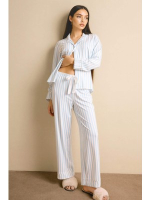 DeFacto Regular Fit Çizgili Uzun Pijama Altı F6990AX26SP