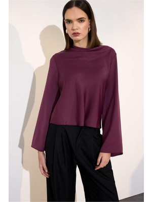 DeFacto Regular Fit Degaje Yaka Saten Uzun Kollu Bluz H0064AX26SP