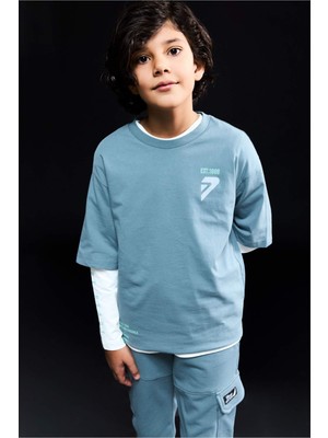 DeFacto Erkek Çocuk Oversize Geniş Kalıp Bisiklet Yaka Baskılı Uzun Kollu Tişört D8488A826SP