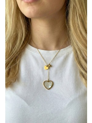 Jewels of Hope Altın Rengi Beyaz Taşlı Kalpli Kolye 316l Paslanmaz Çelik Antialerjik 57 cm