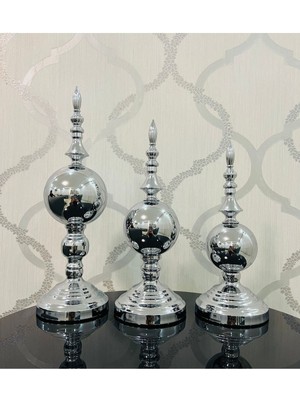 PremiumPort Şık ve Modern Metal Küre Üçlü Dekoratif Seti, Şıklık Katın