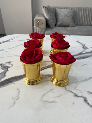 PremiumPort Altıli Gold Sunumluk ve Gül Kovası Seti, Şık ve Zarif Tasarım