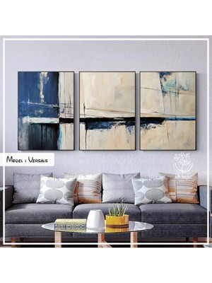 PremiumPort Modern 3'lü Cam Tablo Seti, Metal Çerçeve ile Şık ve Zarif Tasarım