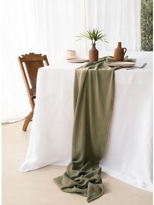 PremiumPort Haki Müslin Runner, 50X160 cm Şık ve Doğal Ev Dekoru Şansı