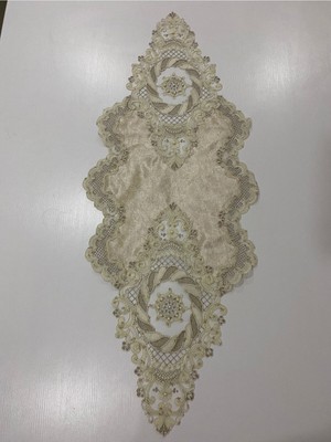 PremiumPort Kadife Runner, Kahverengi Boncuklu, 100X45, Şık ve Şık Dekoratif Seçenek