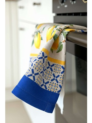 Cango Home Mavi Sarı Dekoratif Limon Desenli Dijital Baskılı Fırın Örtüsü CGH1050-F