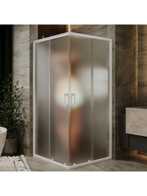 Monaqua Arteko Duşakabin Kare - Beyaz Profil - Satine Buzlu 5mm Cam