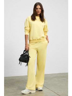 Ethiquet Anselma Kadın Organik Pamuklu Regular Beli Lastikli Kordonlu Çift Cepli Geniş Paça Sarı Alt-Üst Takım