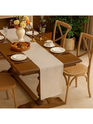 PremiumPort Şık Ham Kumaş Runner, Doğal Kumaş, Yemek Masası Dekoru 35X210