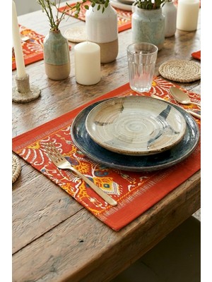 Cango Home Turuncu Etnik Motif Kilim Desenli Dijital Baskılı Amerikan Servisi 4'lü Set CGH1376-AS