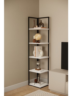 Solto Home OB24-13 5 Raflı Dekoratif Metal Köşe Kitaplık Renk Rafı | Çok Amaçlı Aksesuar & Kitap Rafı | Modern Köşe Raf Sistemi