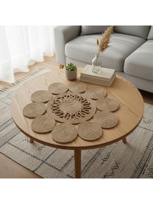 PremiumPort El Yapımı Jüt Amerikan Servis Nihale Sehpa Örtüsü 42 Cm, Organik ve Şık Tasarım