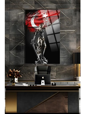 PremiumPort Şeffaf Cam Tablo Adalet Teması, Ofis ve Ev Dekorasyonu Için Şık Hediye