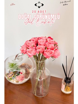 PremiumPort 20 Adet Doğal Görünümlü Yapay Gül Buketi, Ev ve Davet Dekorasyonu