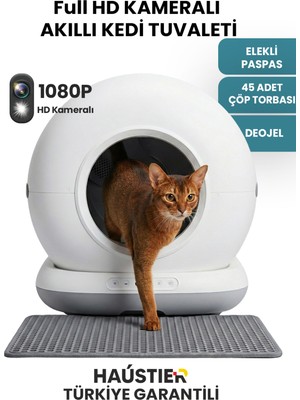 Haustier CB002 Kameralı Akıllı Otomatik Kedi Tuvaleti, App ile Uzaktan Kontrol, 72LT Hazne, 7lt Çöp Haznesi