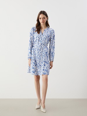 Lc Waikiki Yeni Sezon Kaçık Yaka Desenli Kadın Gömlek Elbise