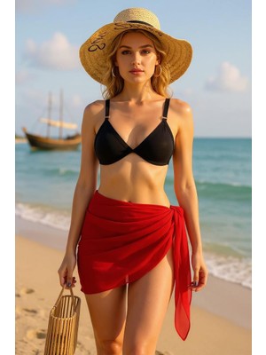 SHN Kadın Kırmızı Transparan Belden Bağlamalı Pareo – ve Şık Tasarım