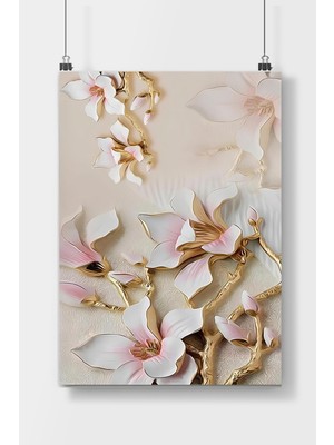 PremiumPort 3D Çiçek Poster, Çerçevesiz Duvar Dekor, Modern Ev Dekorasyonu
