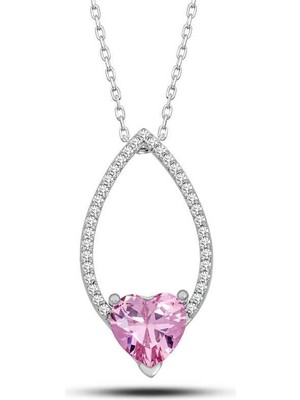 Özcömert Silver Gümüş Pembe Taşlı Kalp Kadın Kolye