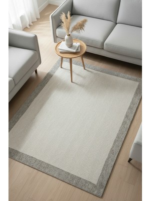 Santiva Home Bordürlü Sisal Halı  Antrasit Gri – Pamuk Dokuma, Kaymaz Taban, Modern Tasarım