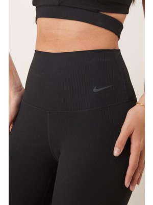 Nike Training Zenvy Dri Fit High Rise 7/8 Rib Leggings Kadın Fitilli Yüksek Bel Spor Tayt Siyah