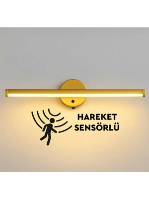 PremiumPort Sensörlü Gold Günışığı LED Aplik, 38CM, Yapışkanlı, Pilli, Şık Tasarım
