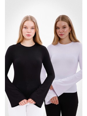 Yade Fashion Kadın Ispanyol Kol Body 2’li Set