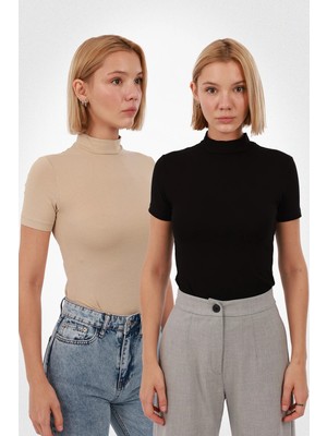 Yade Fashion Kadın Kısa Kol Bluz 2\'li Set