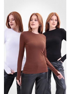 Yade Fashion Parmak Detaylı Bisiklet Yaka Body 3\'lü Set