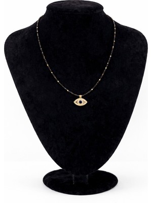 Pangu Nazar Göz Figürlü Siyah Boncuk Kolye