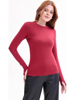 Yade Fashion Parmak Detaylı Bisiklet Yaka Body