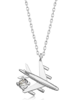 Özcömert Silver Gümüş Rodyum Tek Taşlı Uçak Kadın Kolye