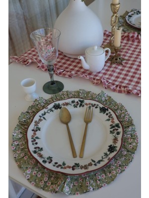 PremiumPort Çiçekli Vintage Kumaş Peçete ve Supla Seti, 34X34 Cm, 2 Adet