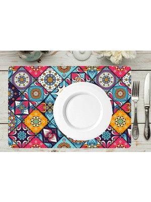 PremiumPort Çini Desenli Pvc 4'lü Amerikan Servis, 30X45 Cm, Şık ve Dayanıklı Tasarım