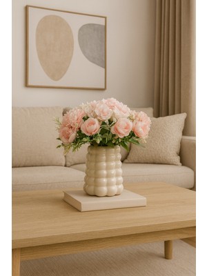 PremiumPort Bohem Tarz Dekoratif Baloncuk Vazo ve Kaşıklık Seti, Parlak Beyaz