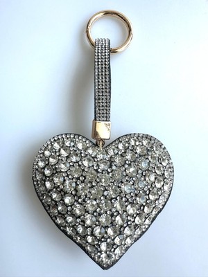 TrendyChic Lüks Hediyelik Zirkon Taşlı  Gümüş Kalp Anahtarlık - Çanta Süsü/charm 14,5 cm