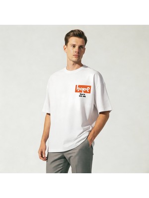 Dune Clothings Hope by Dune Oversize 2 İplik Pamuk Baskılı Beyaz T-shirt