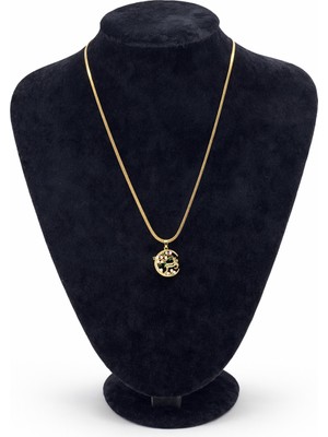 Pangu Altın Renk Taşlı Geyik Figürlü Çelik Kolye