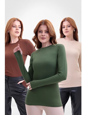 Yade Fashion Parmak Detaylı Bisiklet Yaka Body 3\'lü Set
