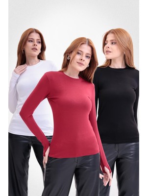 Yade Fashion Parmak Detaylı Bisiklet Yaka Body 3\'lü Set