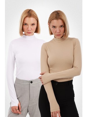 Yade Fashion Kadın Parmak Detaylı Body 2’li Set