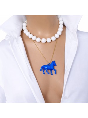 Sinem Şanlı Atelier At Figürlü Renkli Akrilik Boncuk & Çelik Zincir Ikili Kolye Seti Rengini Seç