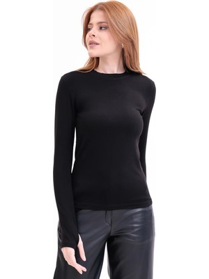 Yade Fashion Parmak Detaylı Bisiklet Yaka Body