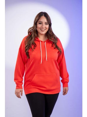 Roxxlen Kadın Büyük Beden Önden Cepli Kapüşonlu Sweatshirt